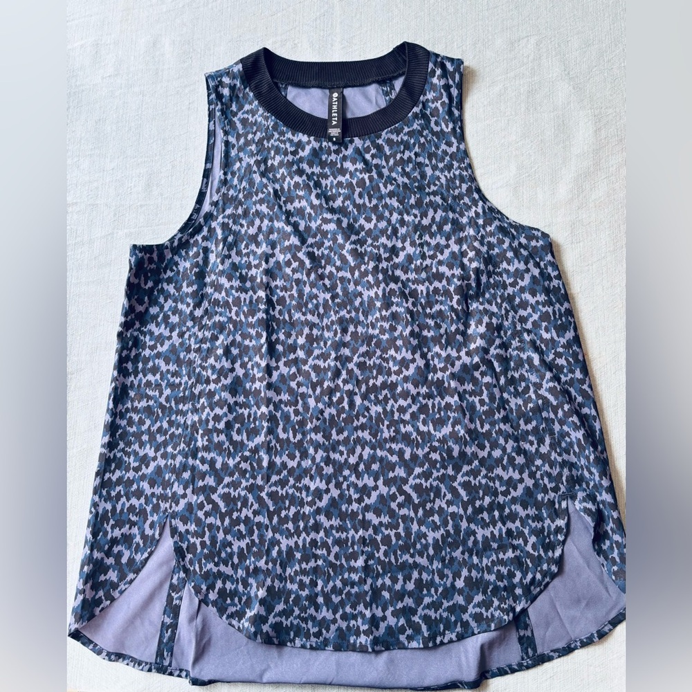 Athleta Black Navy Purple Patterned Tank Top S Small lightweight EUC
